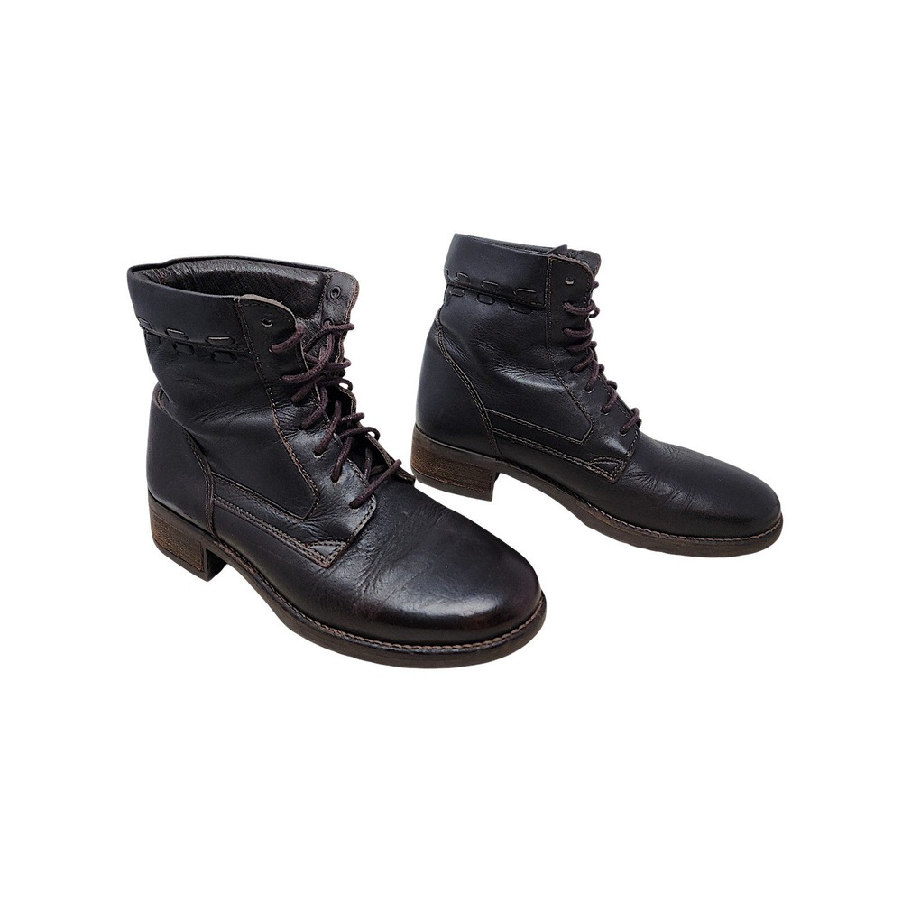 LL Bean Combat Boots 8M Women Brown Leather Ankle Lace Up Streetwear Grunge Boho